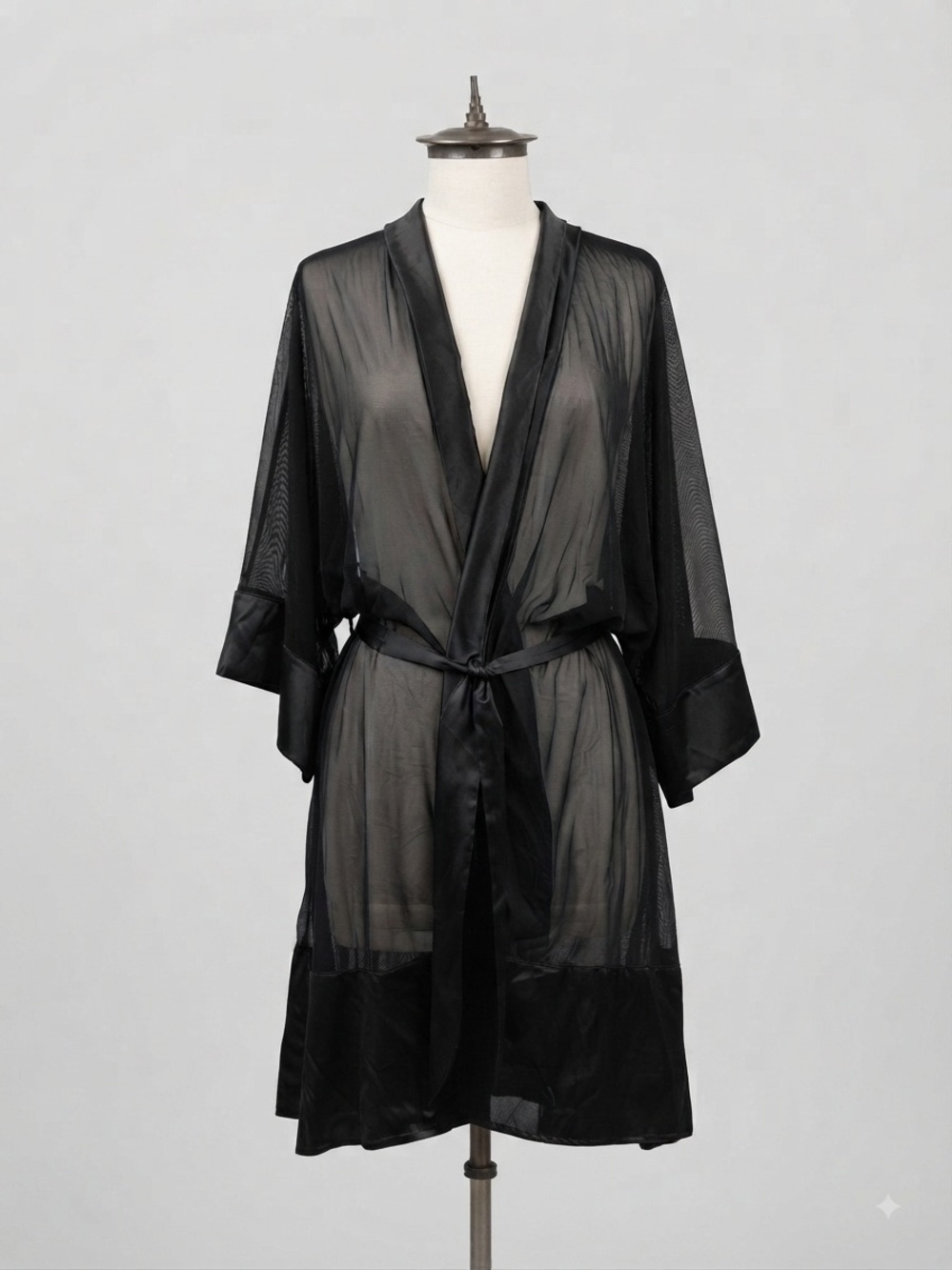 COQUETTE Women’s Black Satin Robe with Ribbon Tie SIZE ONE SIZE